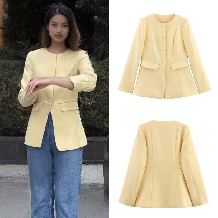 Damen elegante Blazerjacke mit dekorativen Knöpfen und Schnittführung Drune