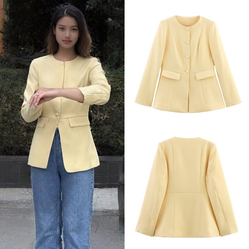 Damen elegante Blazerjacke mit dekorativen Knöpfen und Schnittführung Drune