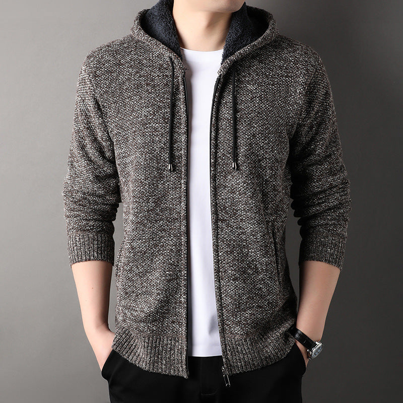 Herren modische Strickjacke mit Kapuze und weich gefüttertem Innenfutter Drune