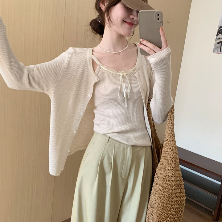 Damen lässige Strickjacke mit modischen Knopfdetails und verlängerten Ärmeln Drune