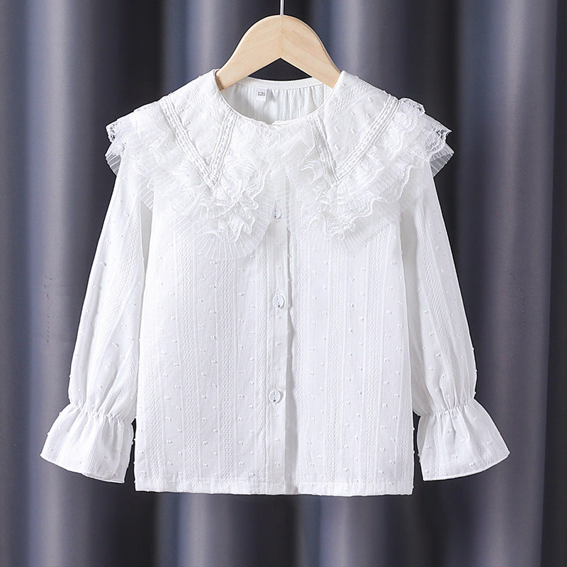 Mädchen Bluse mit voluminösem Rüschenkragen und feinen Stickereien Drune