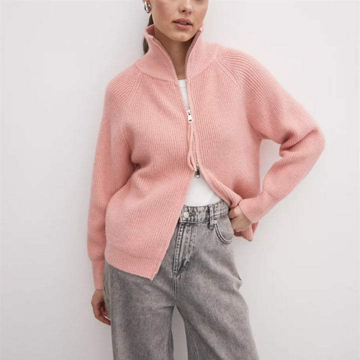 Damen Strickjacke mit hohem Kragen und Reißverschluss Drune