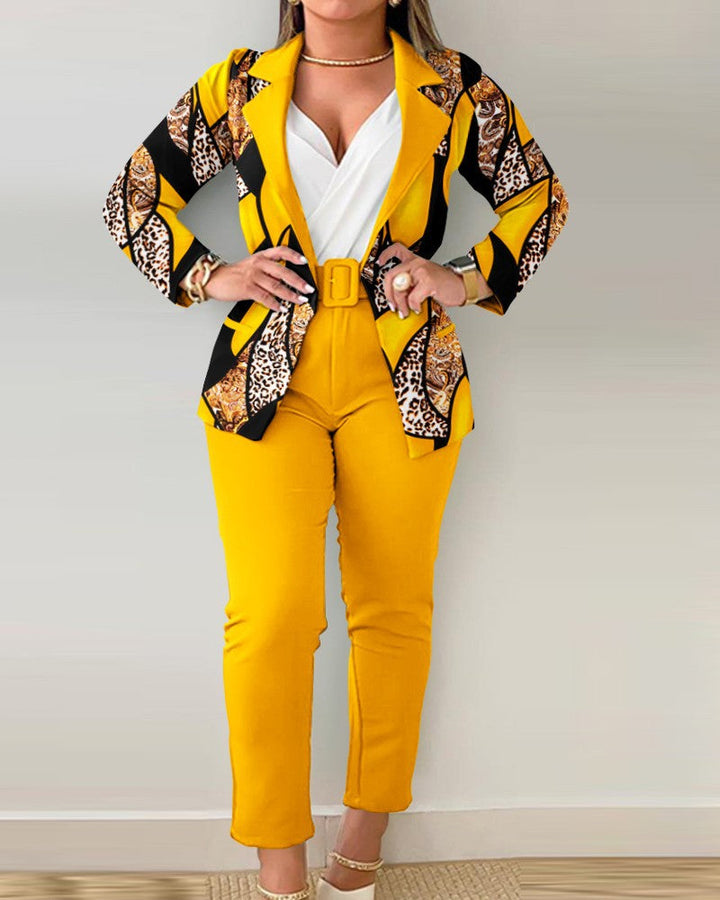 Damen Blazer-Set mit figurbetontem Schnitt und modischem Leopardenmuster Drune