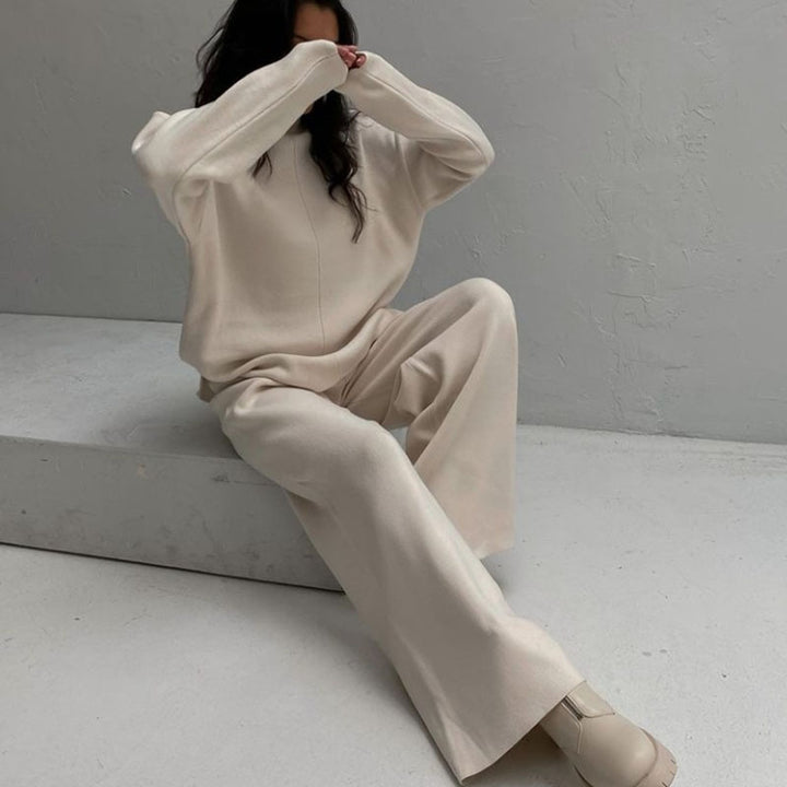 Damen lässiges Strickset mit weitem Schnitt und hohem Kragen Drune