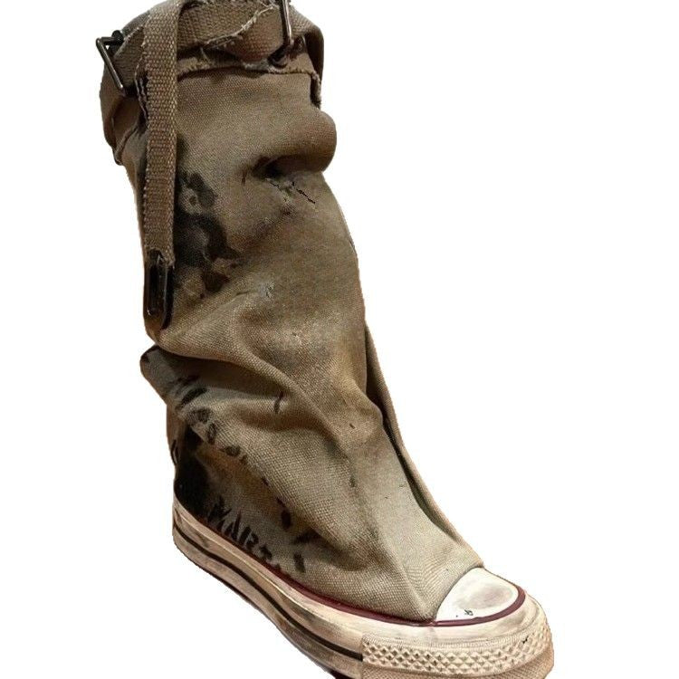 Damen Slouchy Canvas-High-Top Sneaker-Stiefel mit Gurt und Graffiti-Print Drune