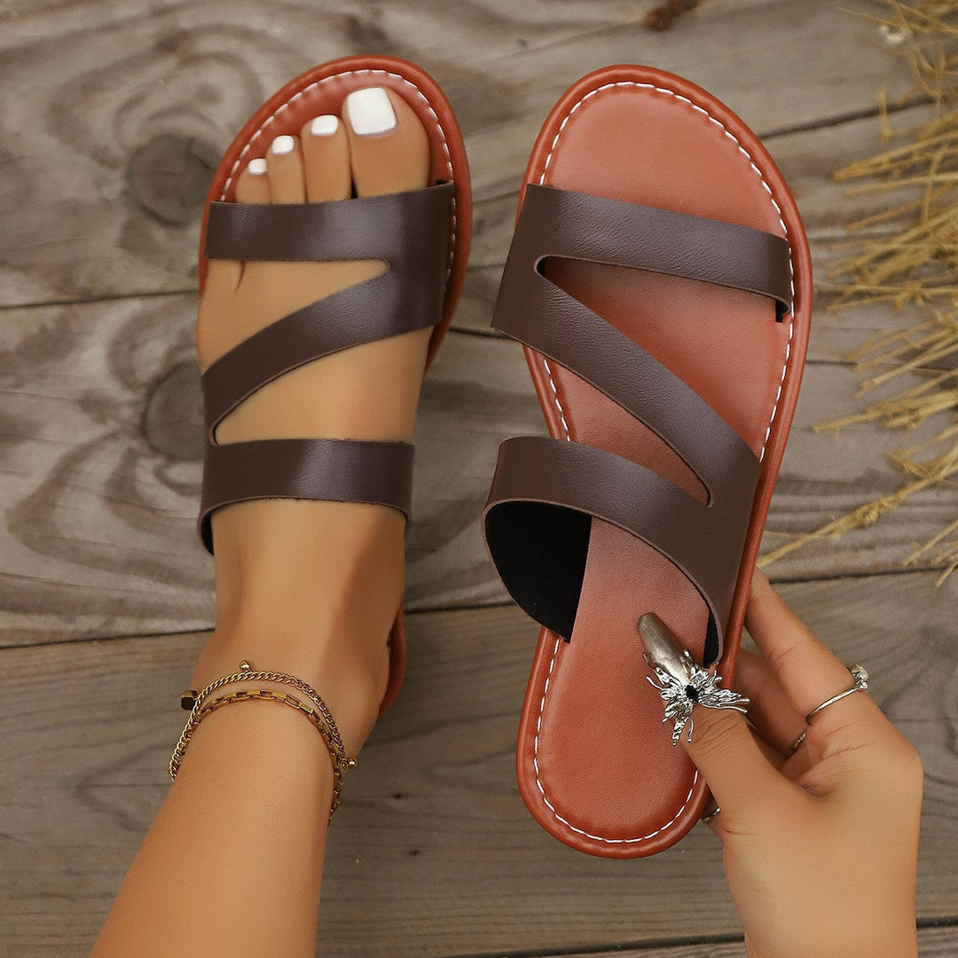Damen Flache Freizeit-Sandalen mit komfortablem Kreuzriemen-Design Drune