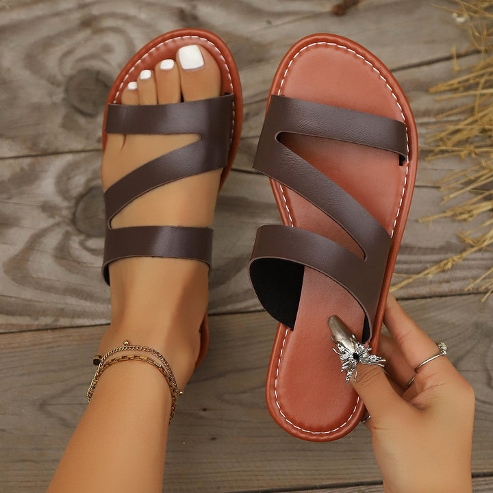 Damen Flache Freizeit-Sandalen mit komfortablem Kreuzriemen-Design Drune