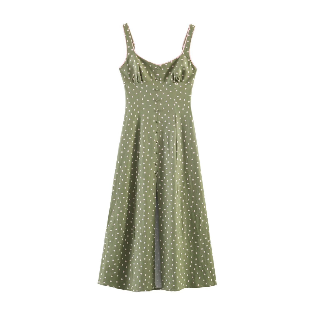 Damen Vintage-inspiriertes Träger-Midikleid mit taillierter Schnittführung und durchgehender Knopfleiste Drune