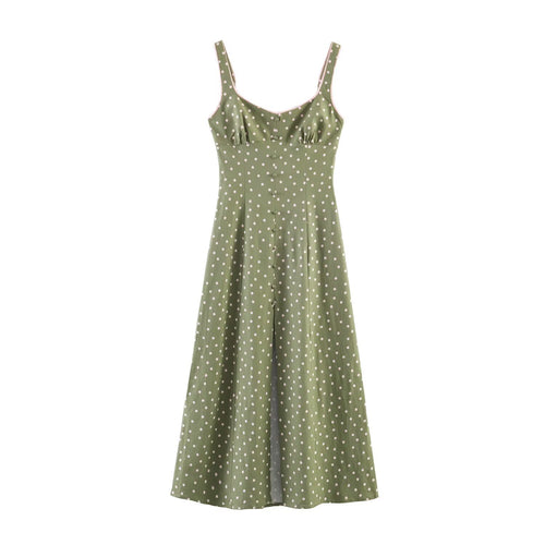 Damen Vintage-inspiriertes Träger-Midikleid mit taillierter Schnittführung und durchgehender Knopfleiste Drune