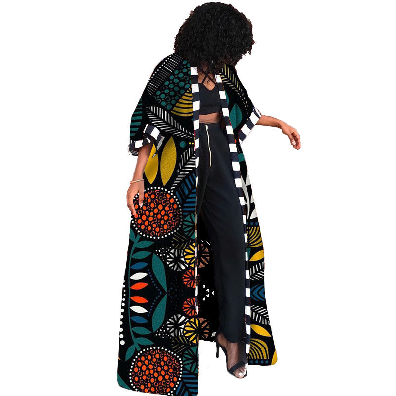 Damen Kimono-Jacke mit buntem geometrischen Muster und weitem Schnitt Drune
