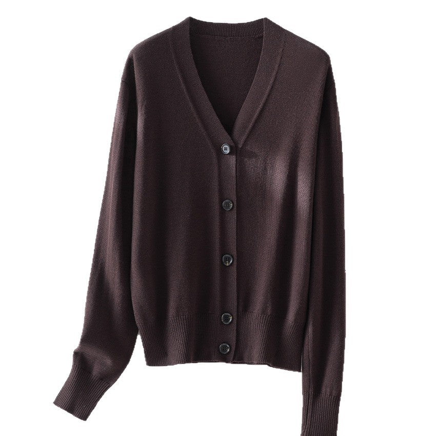 Damen Feiner V-Ausschnitt Cardigan mit Knopfleiste und geripptem Saum Drune