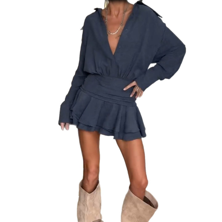 Damen Modisches Wickelkleid mit voluminösem Rock Drune