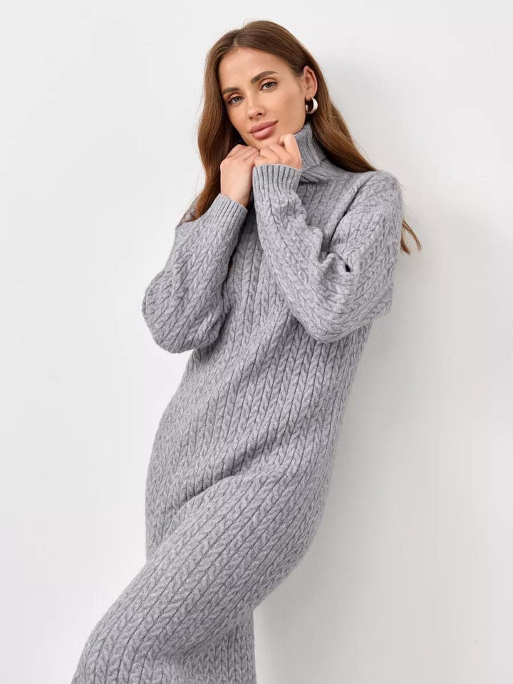 Damen Grobstrick Rollkragenpullover mit modernen Zopfmuster und lässigem Schnitt Drune
