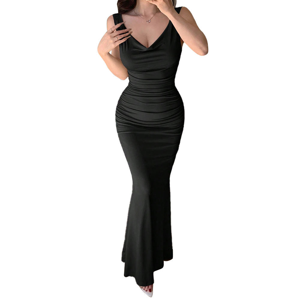 Damen elegantes Abendkleid mit raffinierten Rücken-Ausschnitten und dekorativem Bindebund Drune