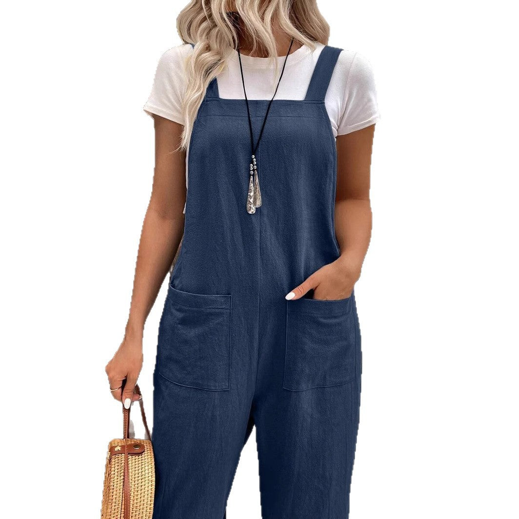Damen Modische Latzhose mit weit geschnittenem Bein und praktischen Taschen Drune