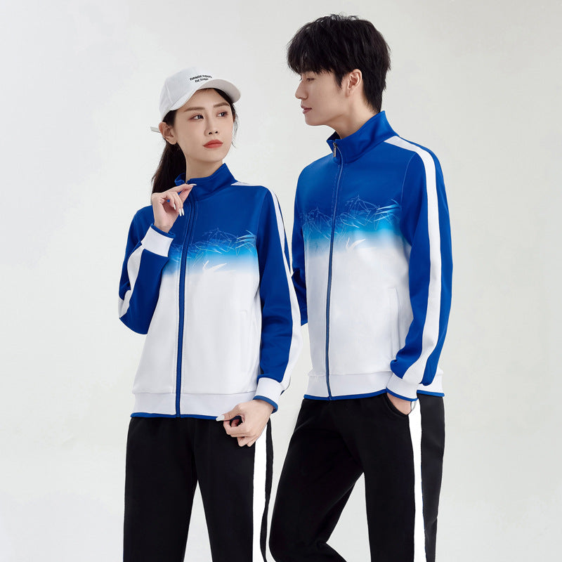 Unisex Atmungsaktives Trainingsset mit Farbverlauf-Jacke und Kontraststreifen Drune