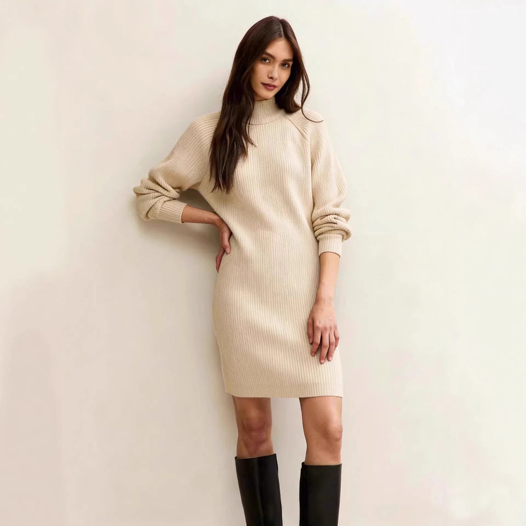 Damen Strickkleid in taillierter Silhouette mit Stehkragen und Raglanärmeln Drune