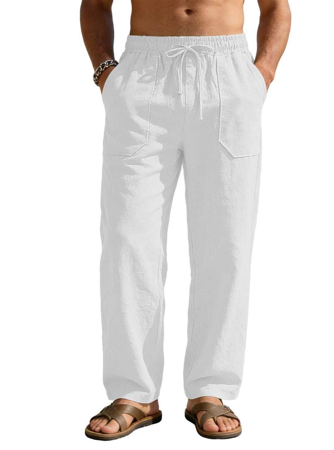 Herren nan weite Relaxhose aus Leinen-Mix mit Kordelbund und aufgesetzten Beintaschen Drune