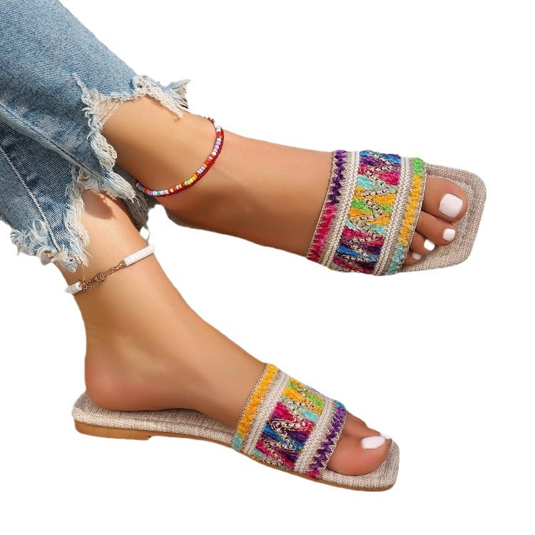 Damen Trendige Slipper mit buntem Musterdruck und komfortablem Fußbett Drune