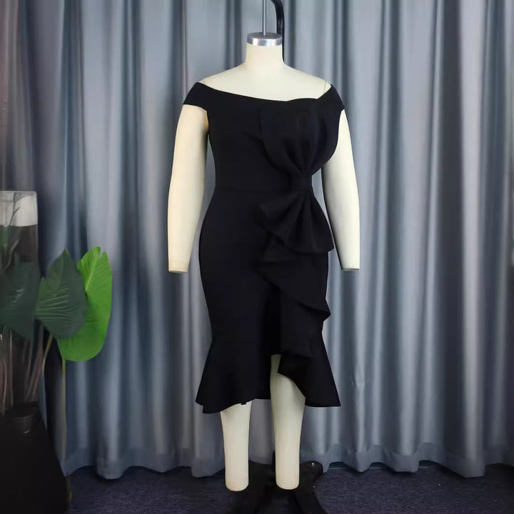 Damen Elegantes schulterfreies Kleid mit Rüschendetails Drune