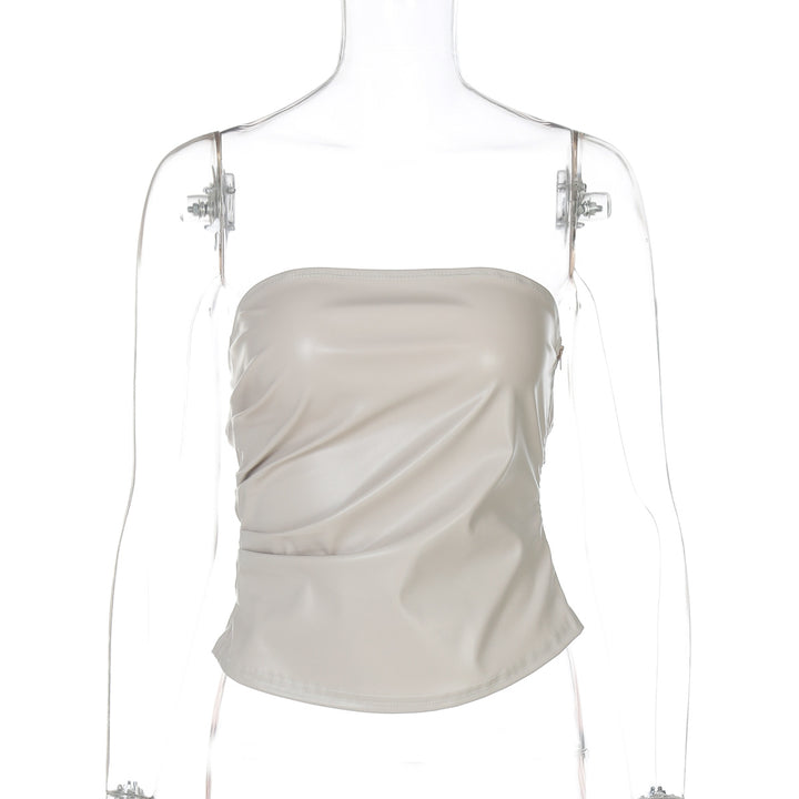 Damen ärmelloses Satin-Top mit elegantem Raffungselement Drune