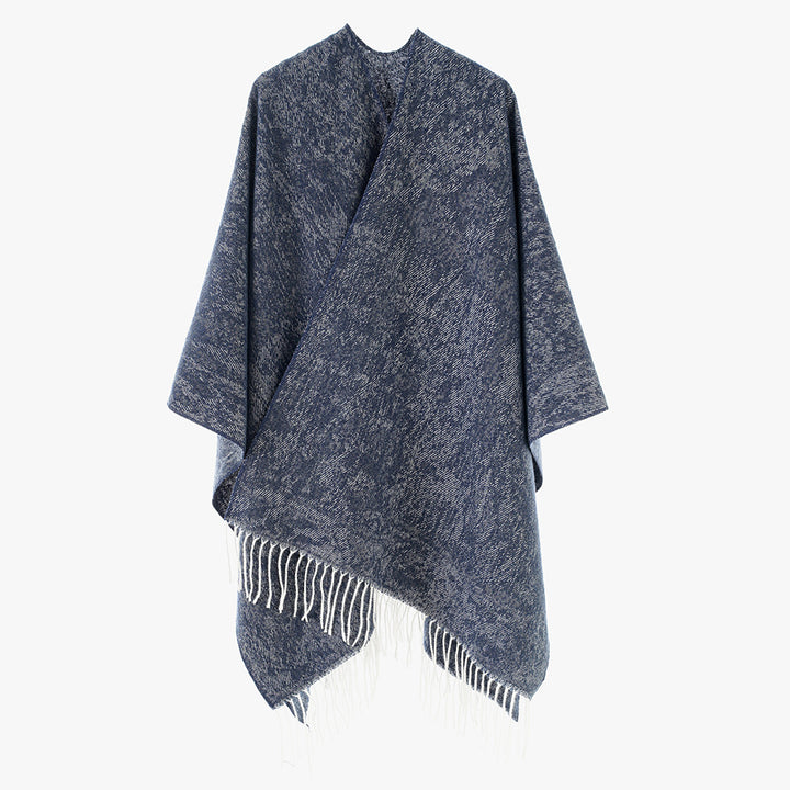 Damen Poncho aus Wollmisch-Strick mit Fransen und weitem Oversize-Schnitt Drune