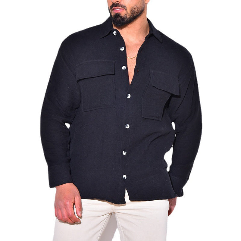 Herren Leichtes Leinenhemd mit Brusttaschen und durchgehender Knopfleiste Drune