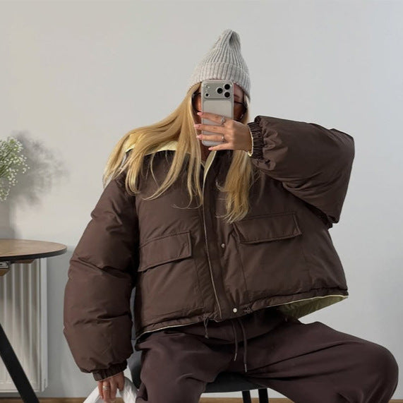 Damen Kurze Oversize Steppjacke mit hohem Kragen und wattierter Fütterung Drune