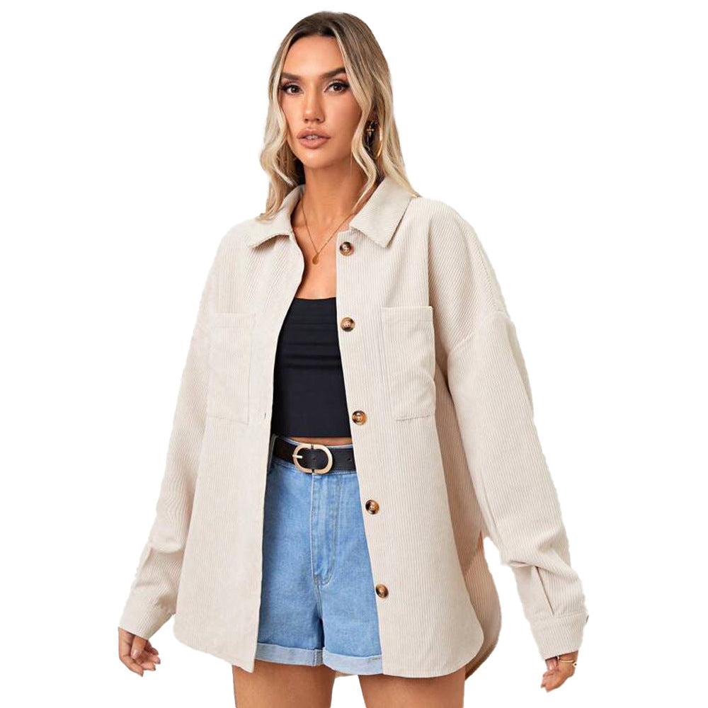 Damen Cord-Jacke mit lässigem Schnitt und knöpfbarem Oversize-Design Drune
