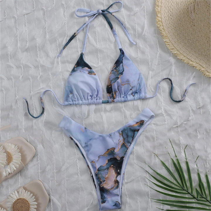 Damen Hoch geschnittenes Bikini-Set mit stylischem Marmor-Print Drune