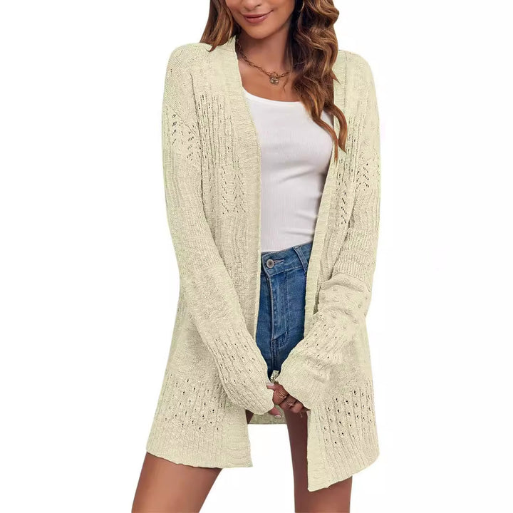 Damen Offener Strickcardigan mit Ajourmuster und lässiger Longline-Silhouette Drune