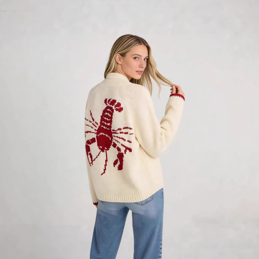 Damen Strickjacke mit kreativem Krabbenmuster Drune