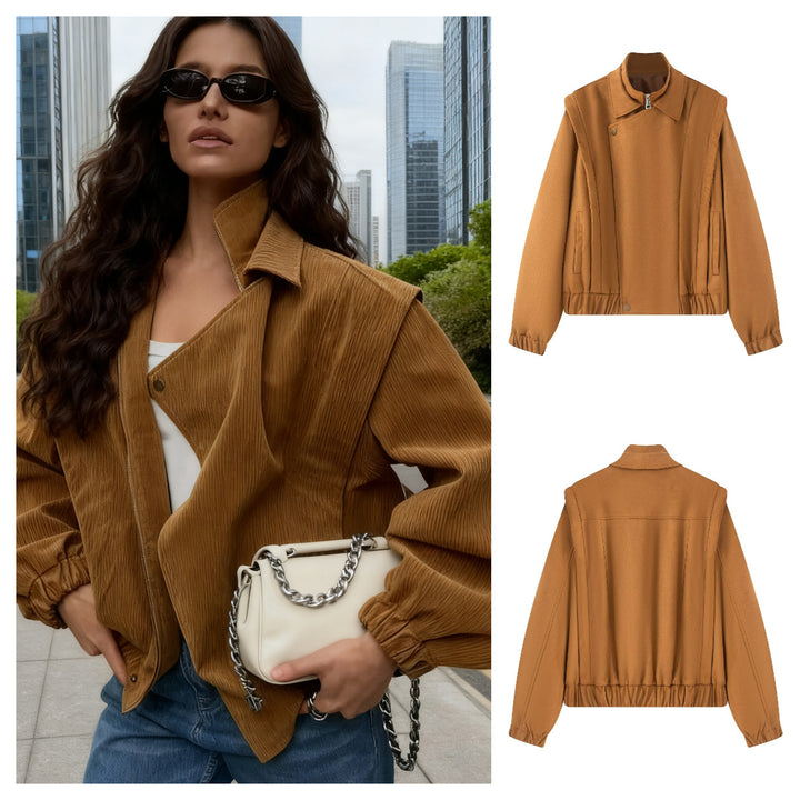 Damen modische Übergangsjacke mit asymmetrischem Schnitt und bequemen Taschen Drune