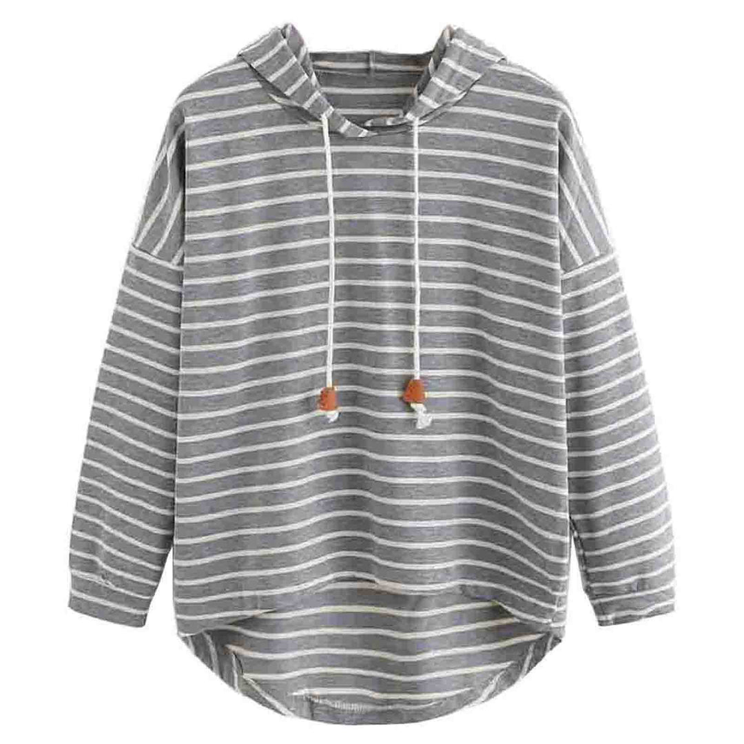 Damen gestreifter Hoodie mit lässigem Schnitt und Kordelzug Drune