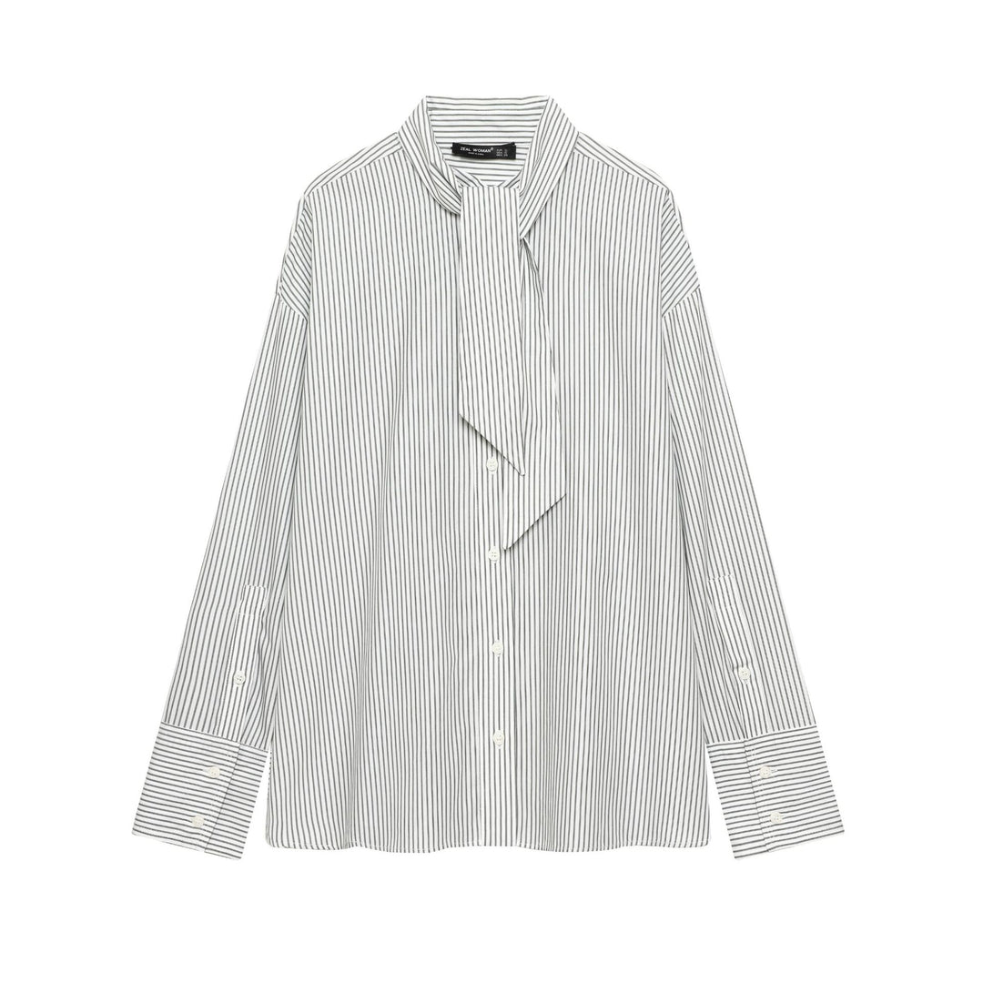 Damen nan gestreifte Bluse mit Schluppe, verdeckter Knopfleiste und Oversize-Schnitt Drune