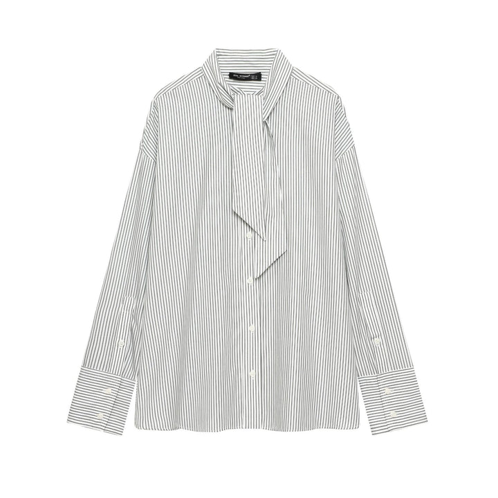 Damen nan gestreifte Bluse mit Schluppe, verdeckter Knopfleiste und Oversize-Schnitt Drune