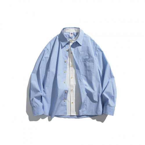 Herren Oversize-Hemd mit feinen Streifen und Kontrastknopfleiste Drune