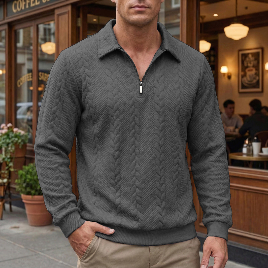 Herren strukturierter Halbzip-Pullover mit Troyerkragen, feinem Zopfmuster und elastischen Bündchen Drune