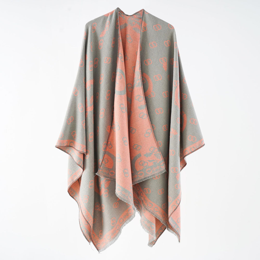 Damen Wendbarer Jacquard-Überwurf mit Fransen und großzügiger Wrap-Silhouette Drune