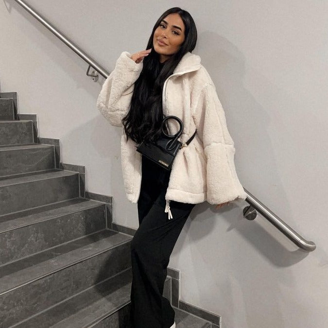 Damen Teddy-Fleecejacke mit Stehkragen Drune