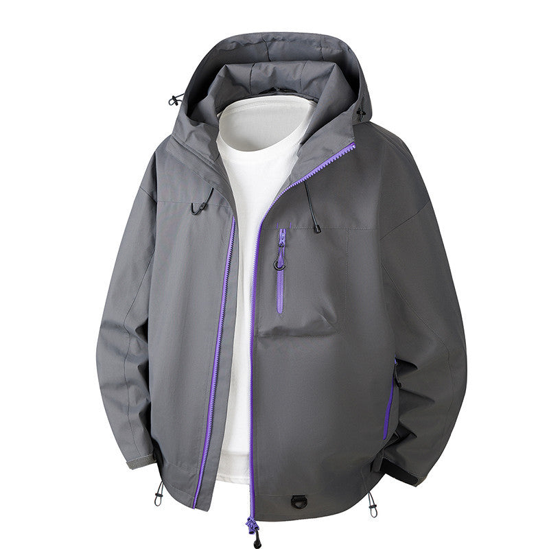 Herren Urbane Schutz-Softshelljacke mit verstellbarer Kapuze, Kontrast-Reißverschlüssen und Brusttasche Drune