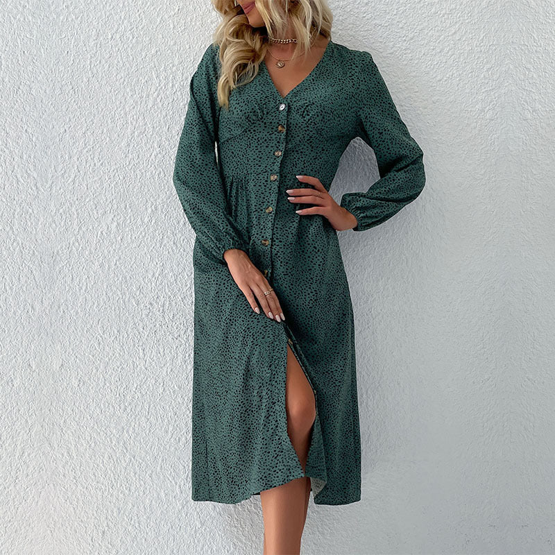 Damen Elegantes Knielanges Kleid mit Knopfverschluss Drune