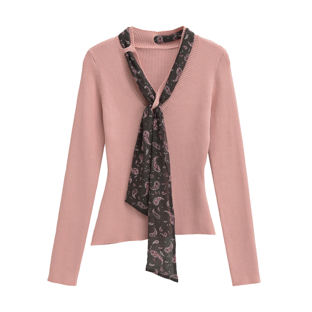 Damen Feinstrickpullover mit eingefädeltem Paisley-Schal Drune