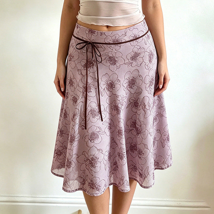 Damen Gestufter Chiffon-Midirock mit floralem Allover-Print und zierlichem Bindegürtel Drune