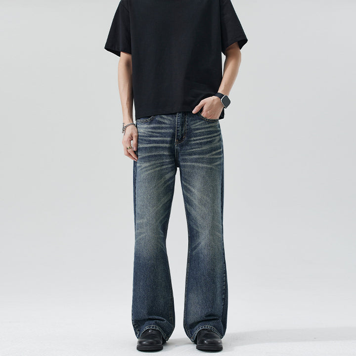 Herren Weite Flared-Jeans im Vintage-Look mit Whisker-Effekt Drune