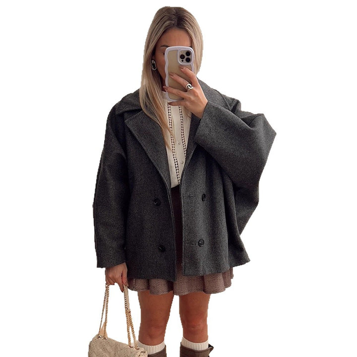 Damen Boxy-Wollmix-Cocoon-Jacke mit doppelreihiger Knopfleiste und weitem Revers Drune