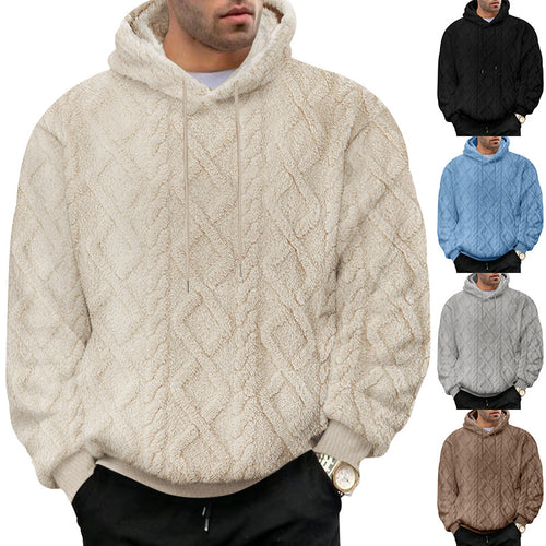 Herren nan strukturiertes Sherpa-Kapuzenpullover mit Diamant‑Steppung, Kordelzugkapuze und gerippten Bündchen Drune