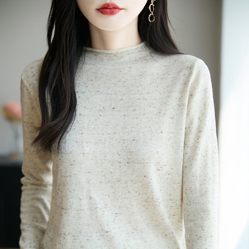 Damen Minimalistischer Nep-Strick-Longsleeve mit kurzem Stehkragen Drune