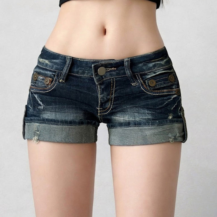 Damen lässige Denim-Shorts mit modischen Distressed-Details und umgeschlagenem Saum Drune