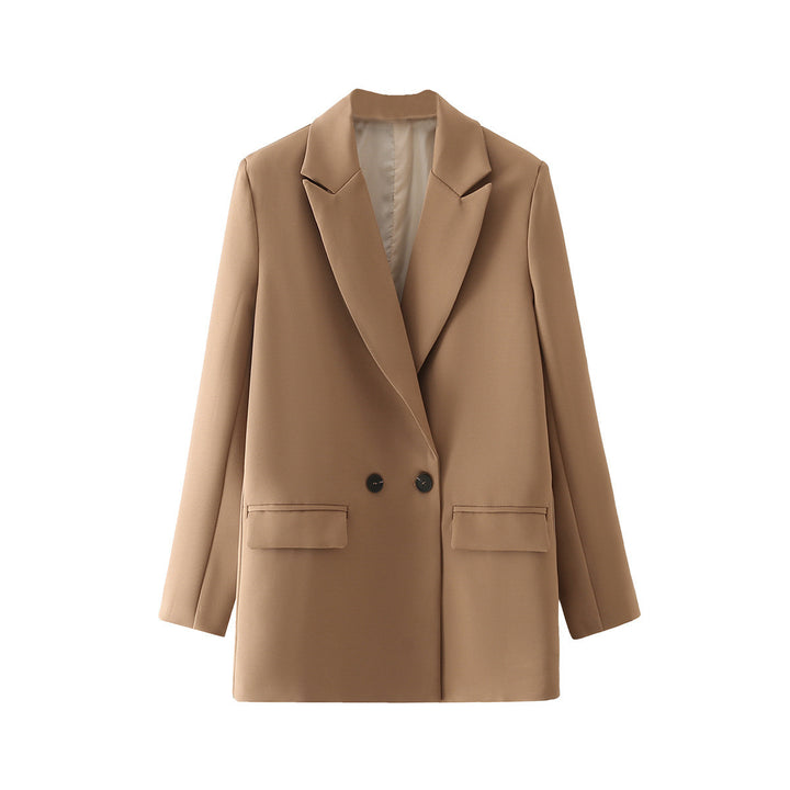 Damen Oversize Doppelreihiger Blazer mit fallendem Revers und weicher Innenfütterung Drune